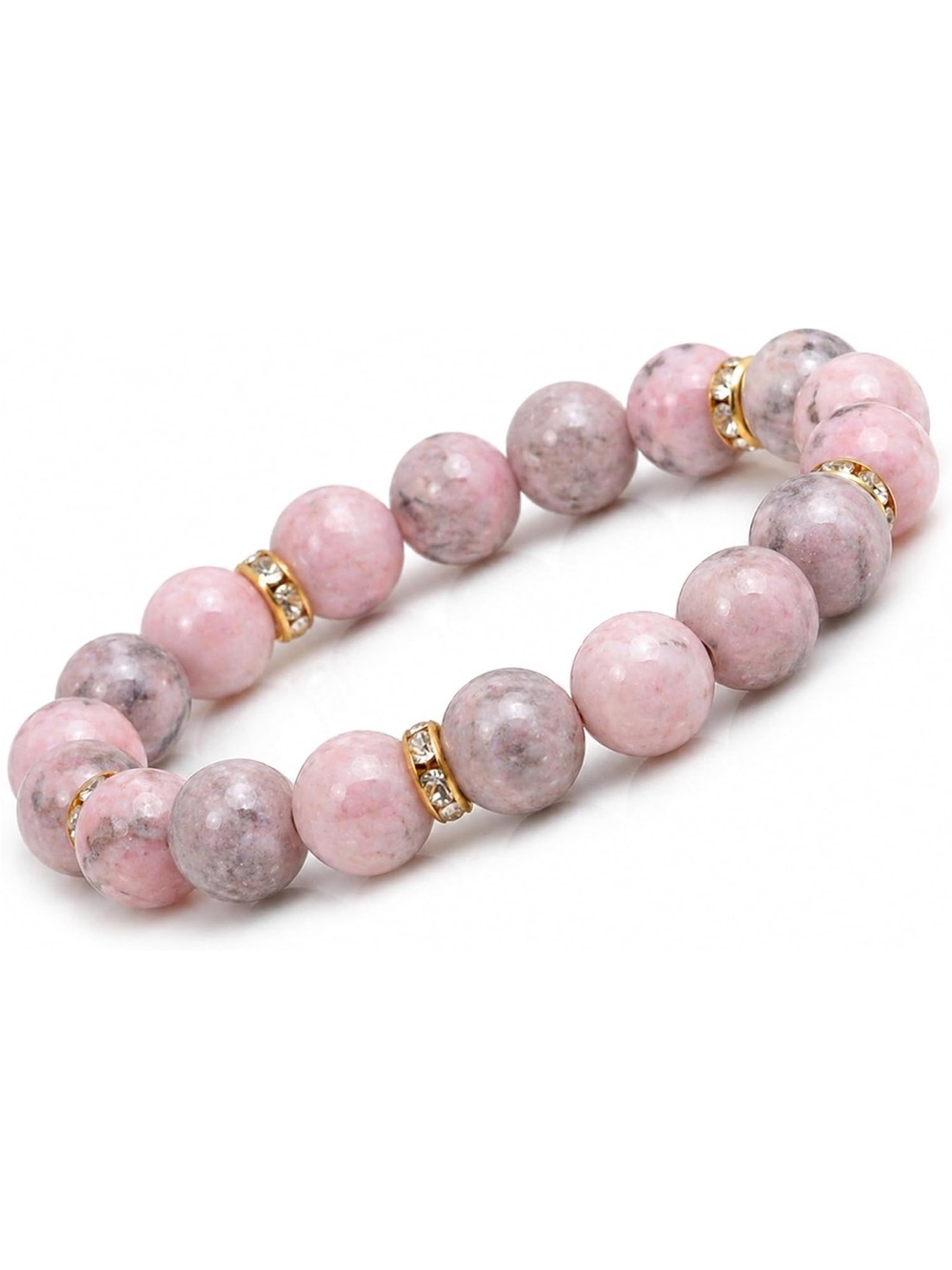 Anthropologie Pink and Gray Stone Beaded Bracelet with Gold Color Accents